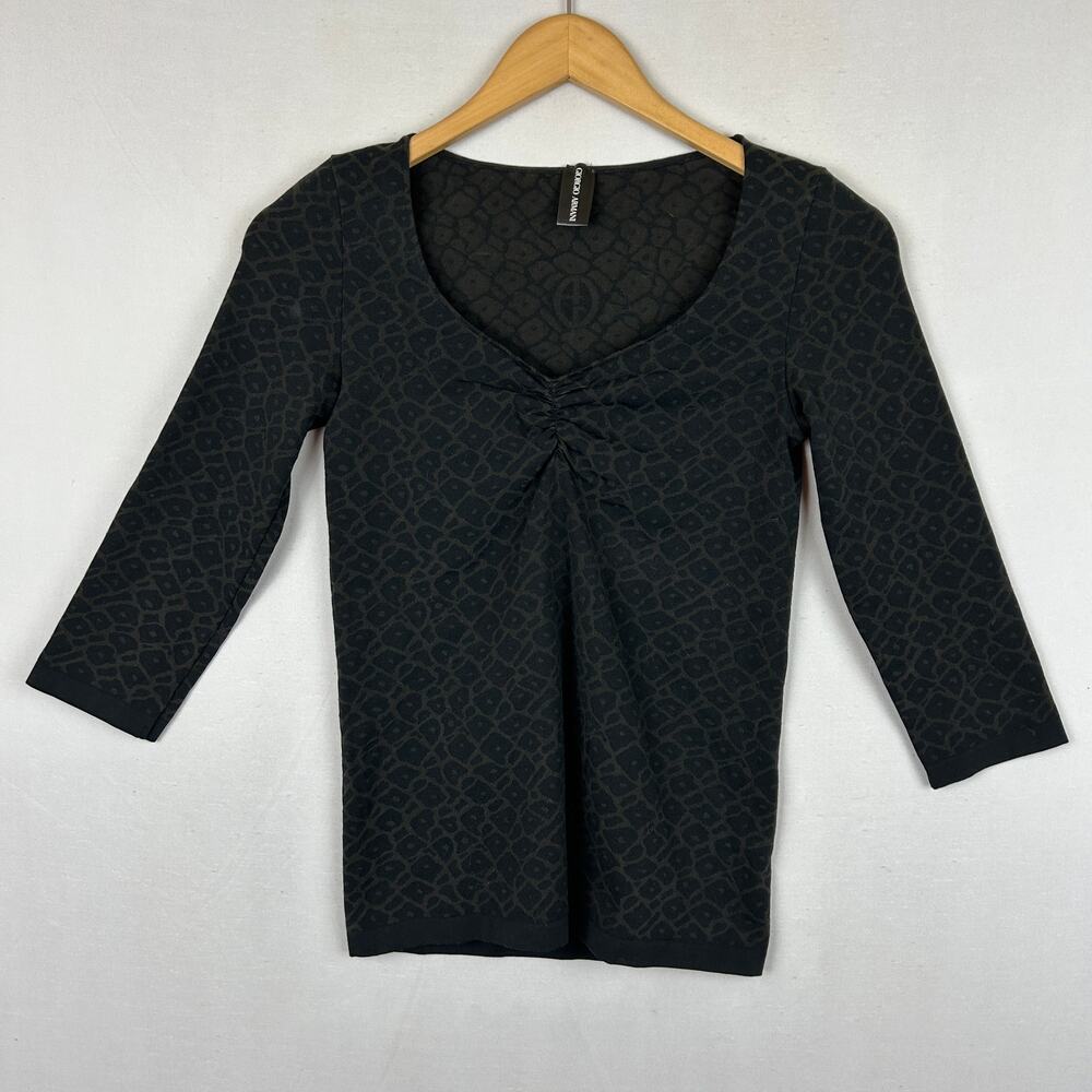 Giorgio Armani Textured 3/4 Sleeve Black Shirt Black Women's Size S